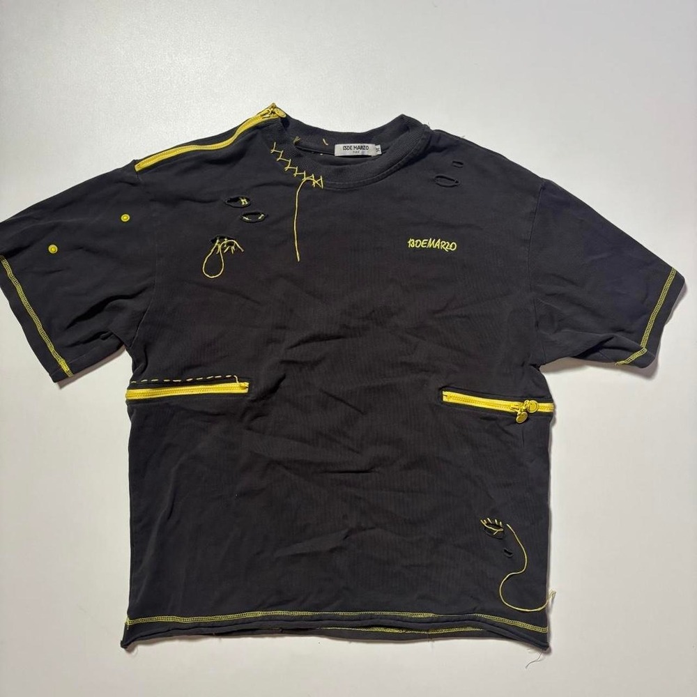 Black 13DE MARZO  Distressed Zip Detail Designer T-Shirt –‎ Size M